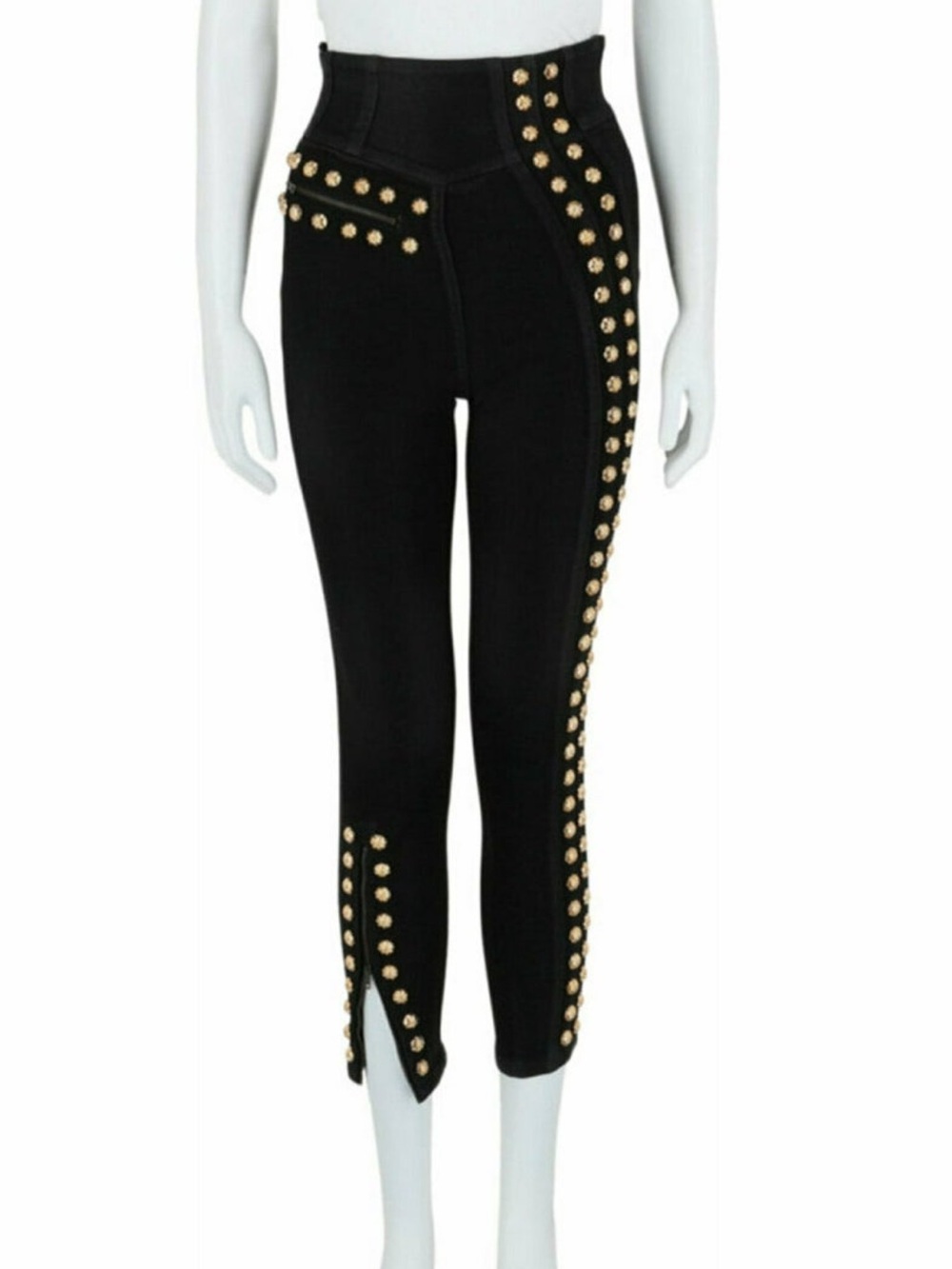 Gucci Black Skinny Leg Pants with Gold Stud Trim